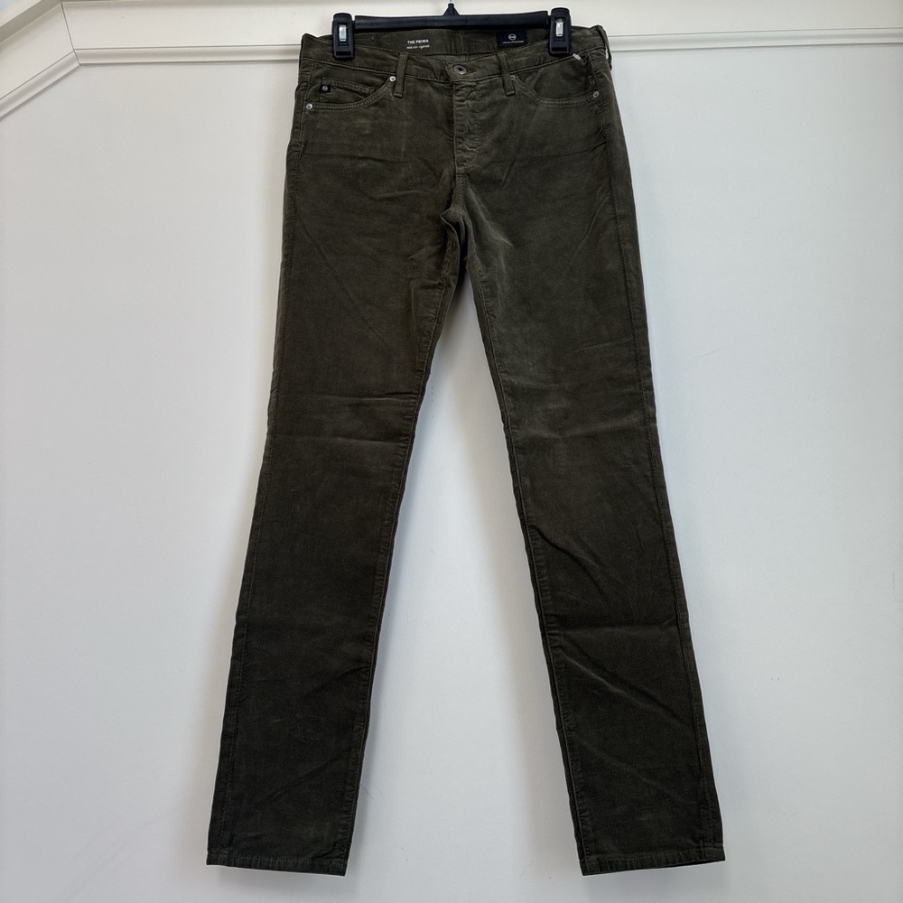 AG Adriano Goldschmied Prima Mid Rise Cigarette Corduroy Pants Olive Green 27